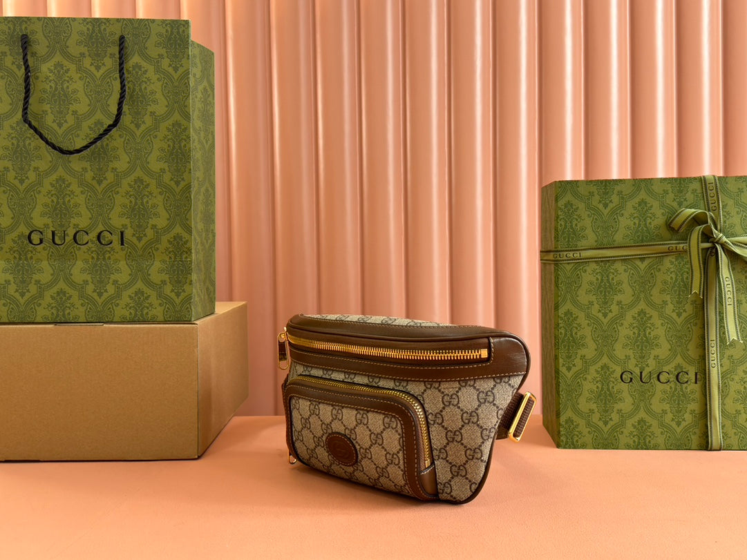 Gucci Interlocking G belt bag Brown mix Ebony Leather Canvas 248164