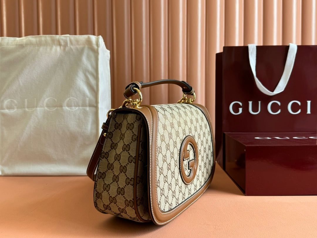 Gucci Blondie 32 Bag Brown Beige Leather Canvas 239899