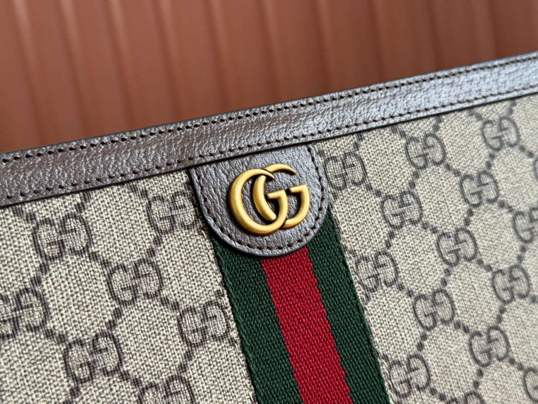 Gucci Ophidia 27cm Clutch Ebony Brown Canvas Leather 239914