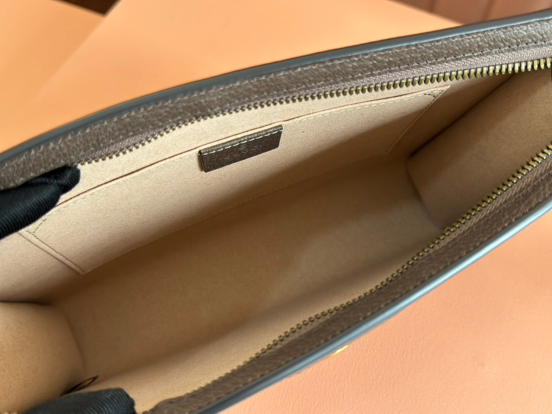 Gucci Ophidia 27cm Clutch Ebony Brown Canvas Leather 239914