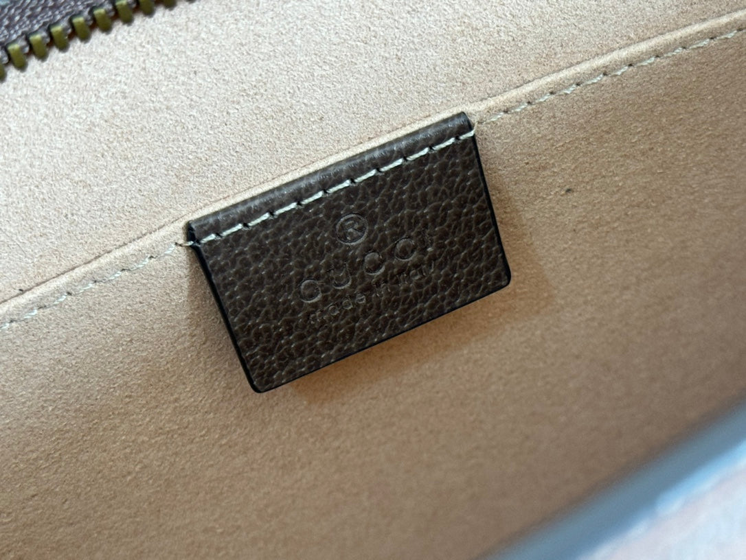 Gucci Ophidia 27cm Clutch Ebony Brown Canvas Leather 239914