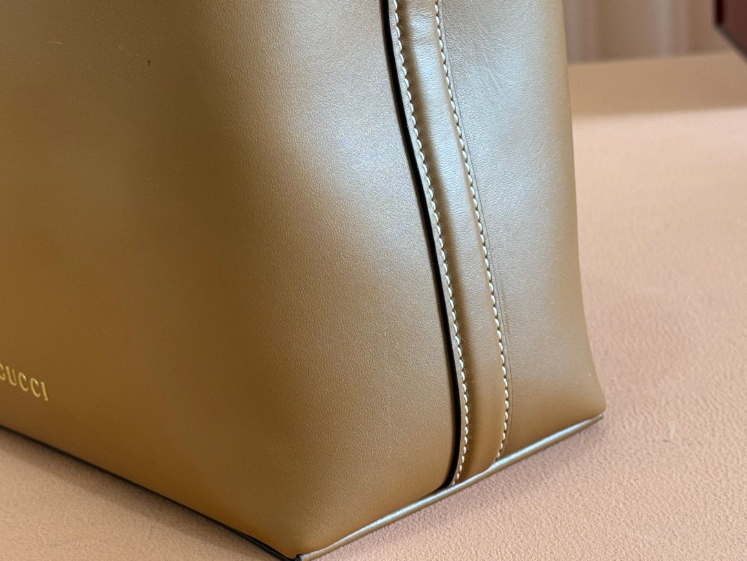 Gucci Emblem Mini Bucket Bag Brown Calfskin 244426
