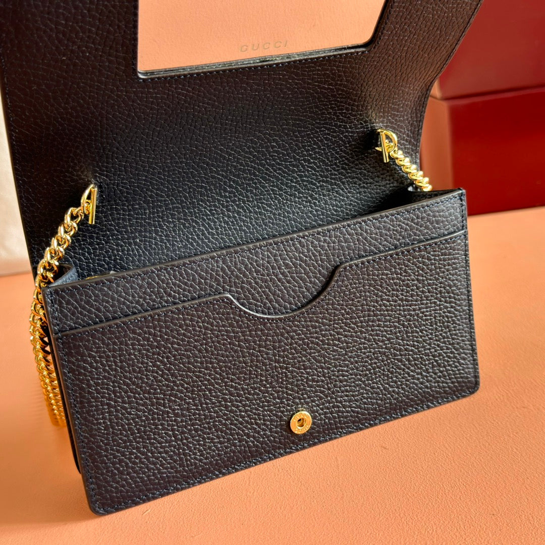 Gucci Marmont Chain Wallet Ebony Blue Black Leather Canvas 255317