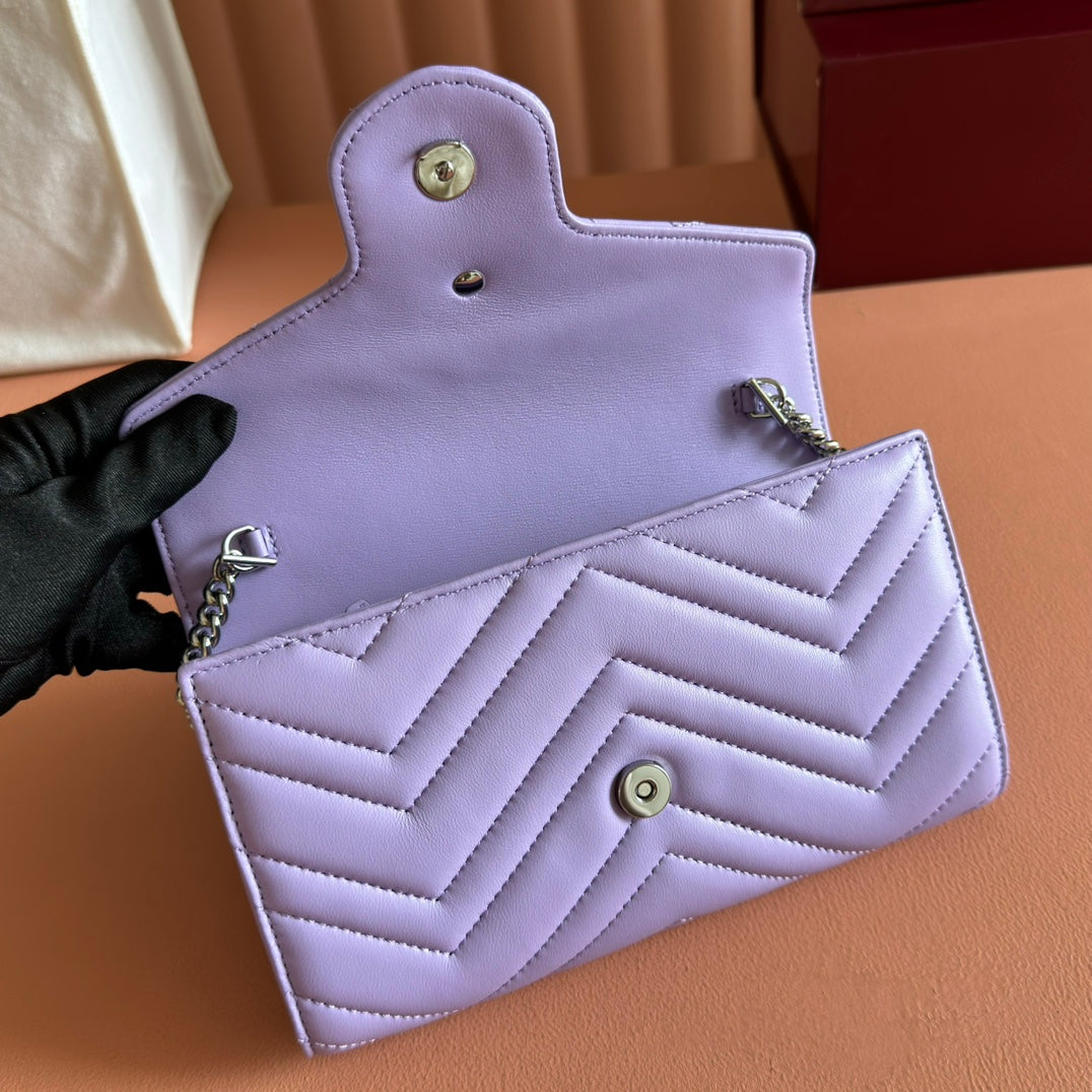 Gucci Marmont Chain Wallet Purple  Cowhide 254971