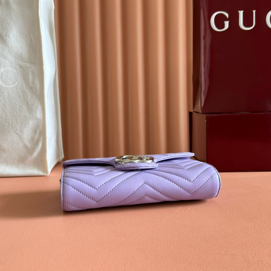 Gucci Marmont Chain Wallet Purple  Cowhide 254971