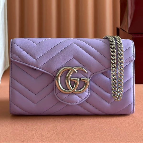 Gucci Marmont Chain Wallet Purple  Cowhide 254971