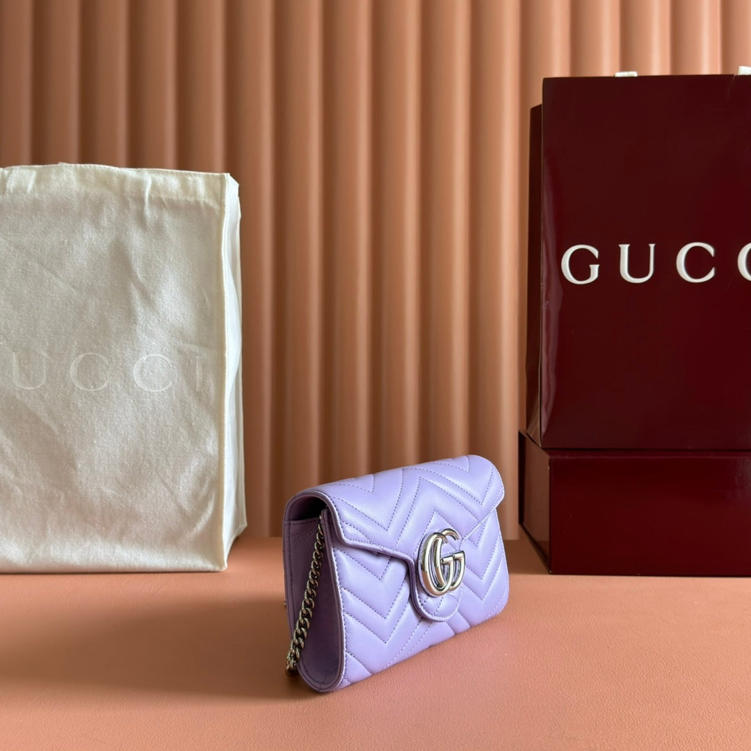 Gucci Marmont Chain Wallet Purple  Cowhide 254971