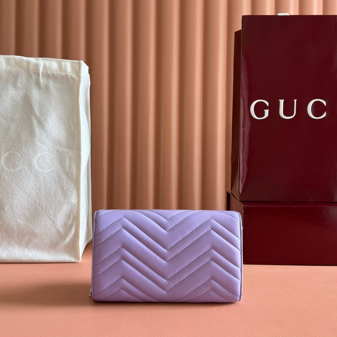 Gucci Marmont Chain Wallet Purple  Cowhide 254971