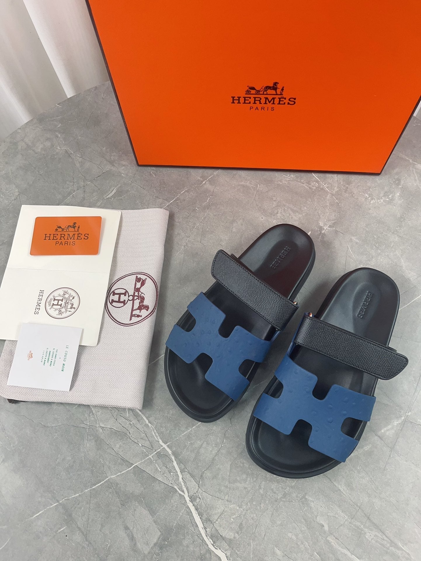 chypre sandal black blue calfskin