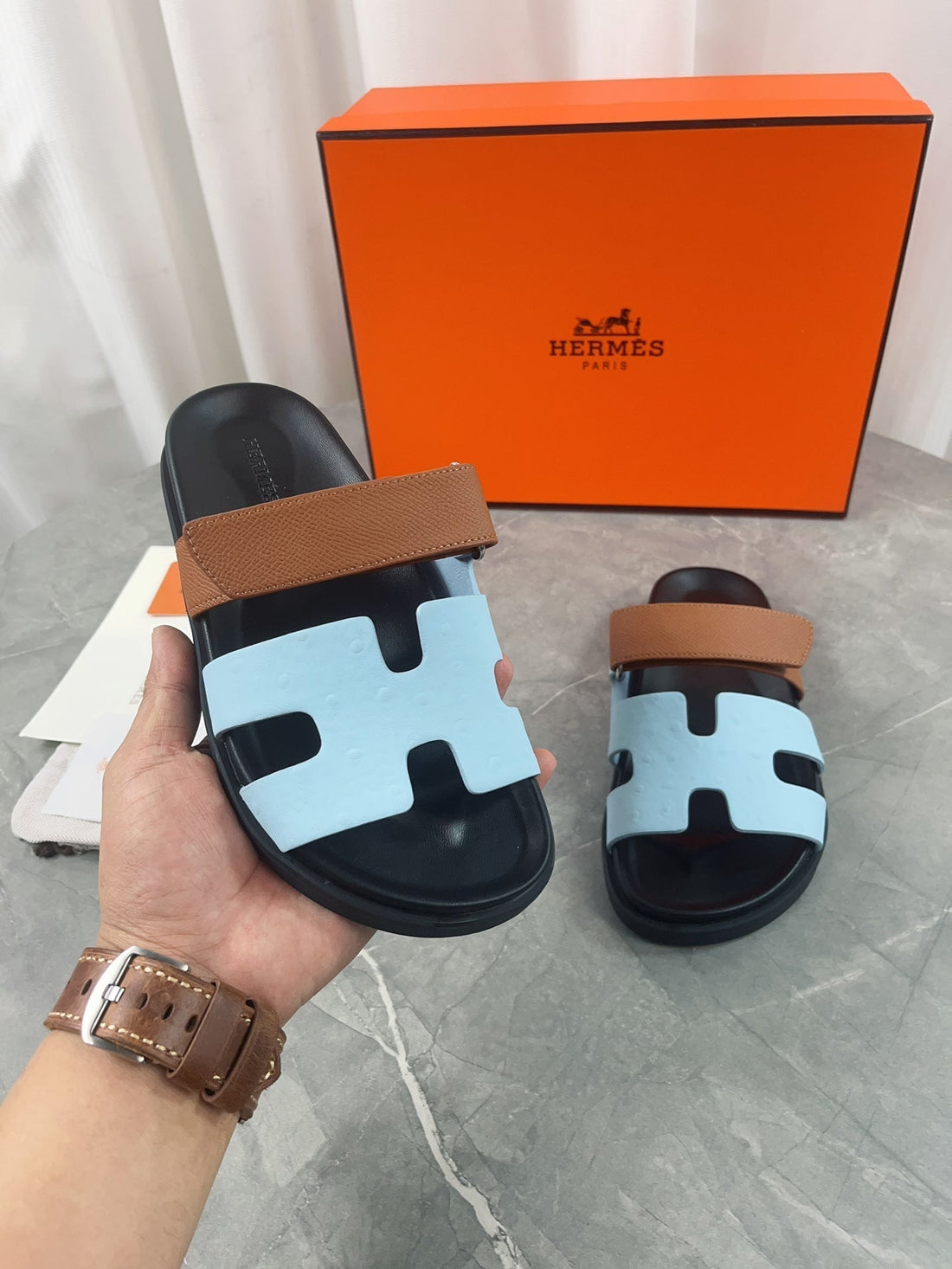 chypre sandal brown cloud blue calfskin
