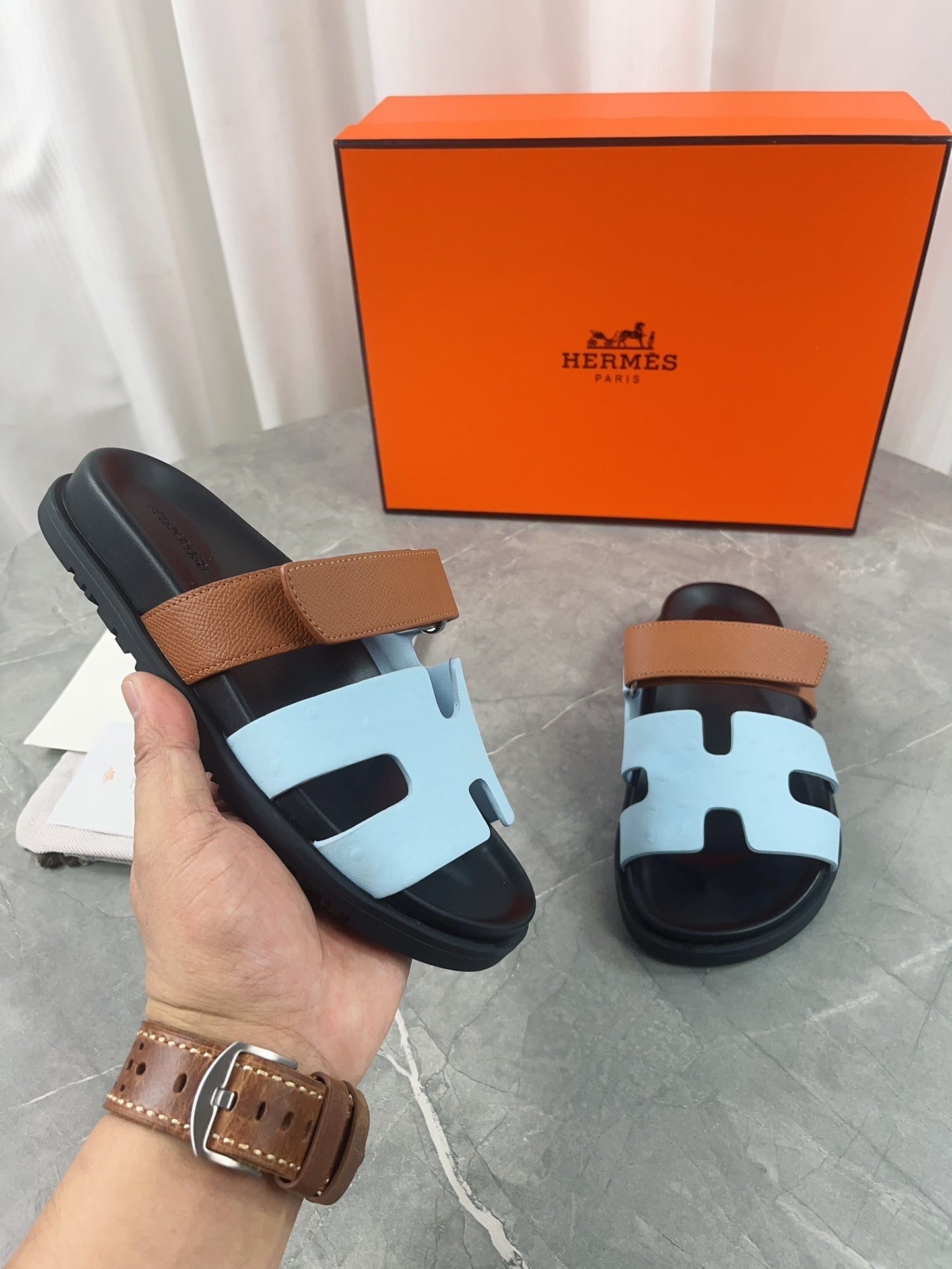 chypre sandal brown cloud blue calfskin