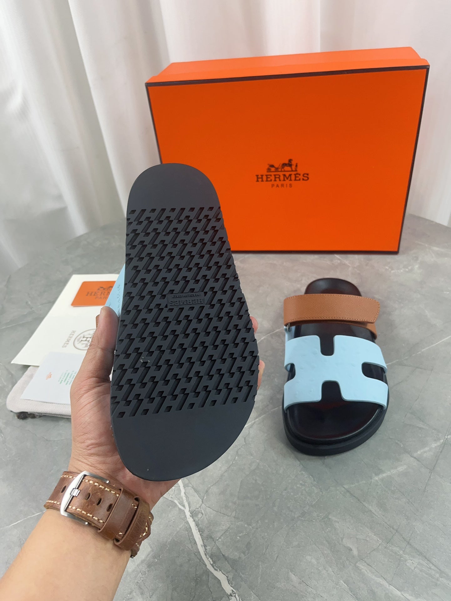 chypre sandal brown cloud blue calfskin