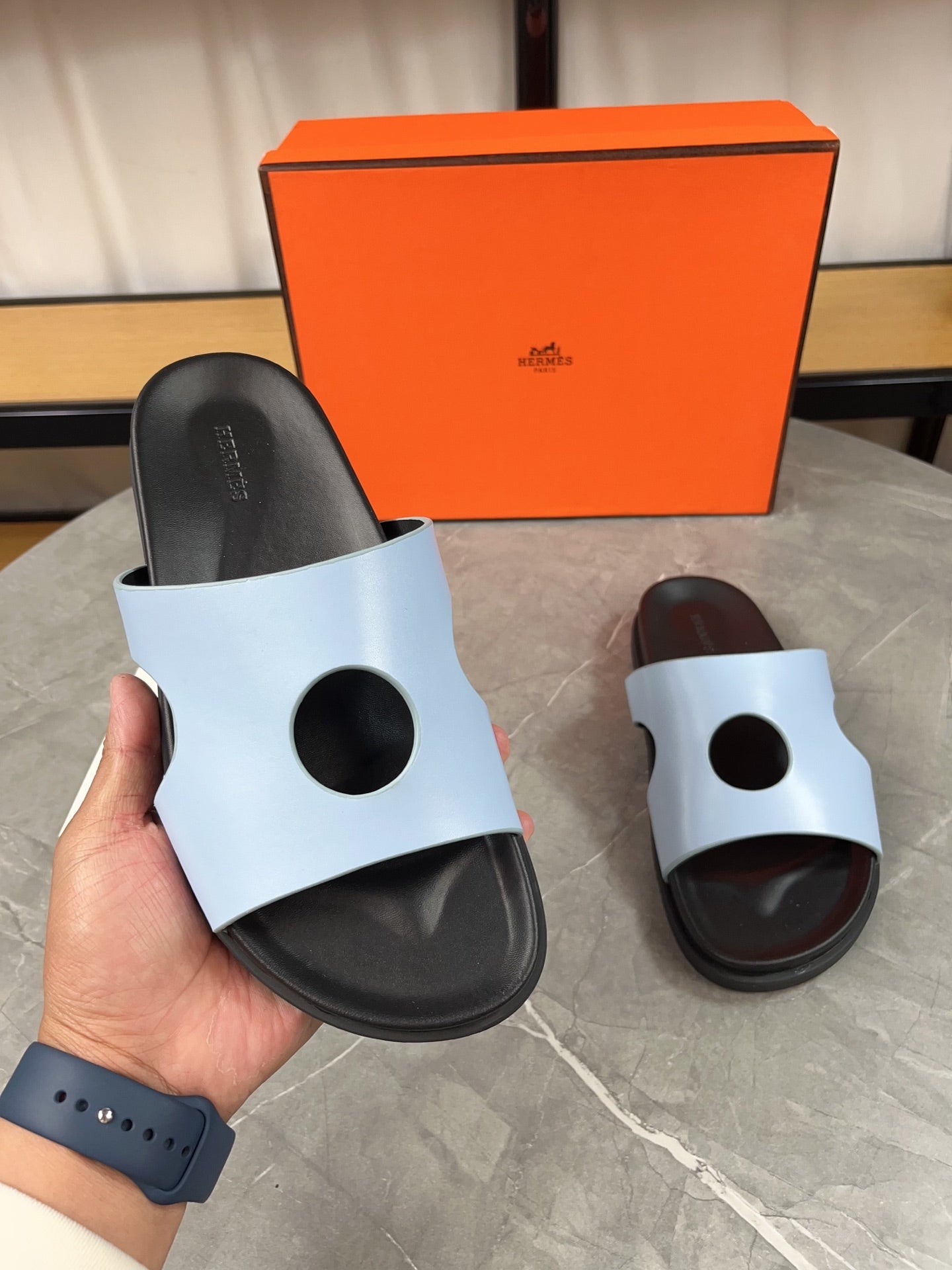 HM Men's Edith Slide Blue Sheepskin 567375