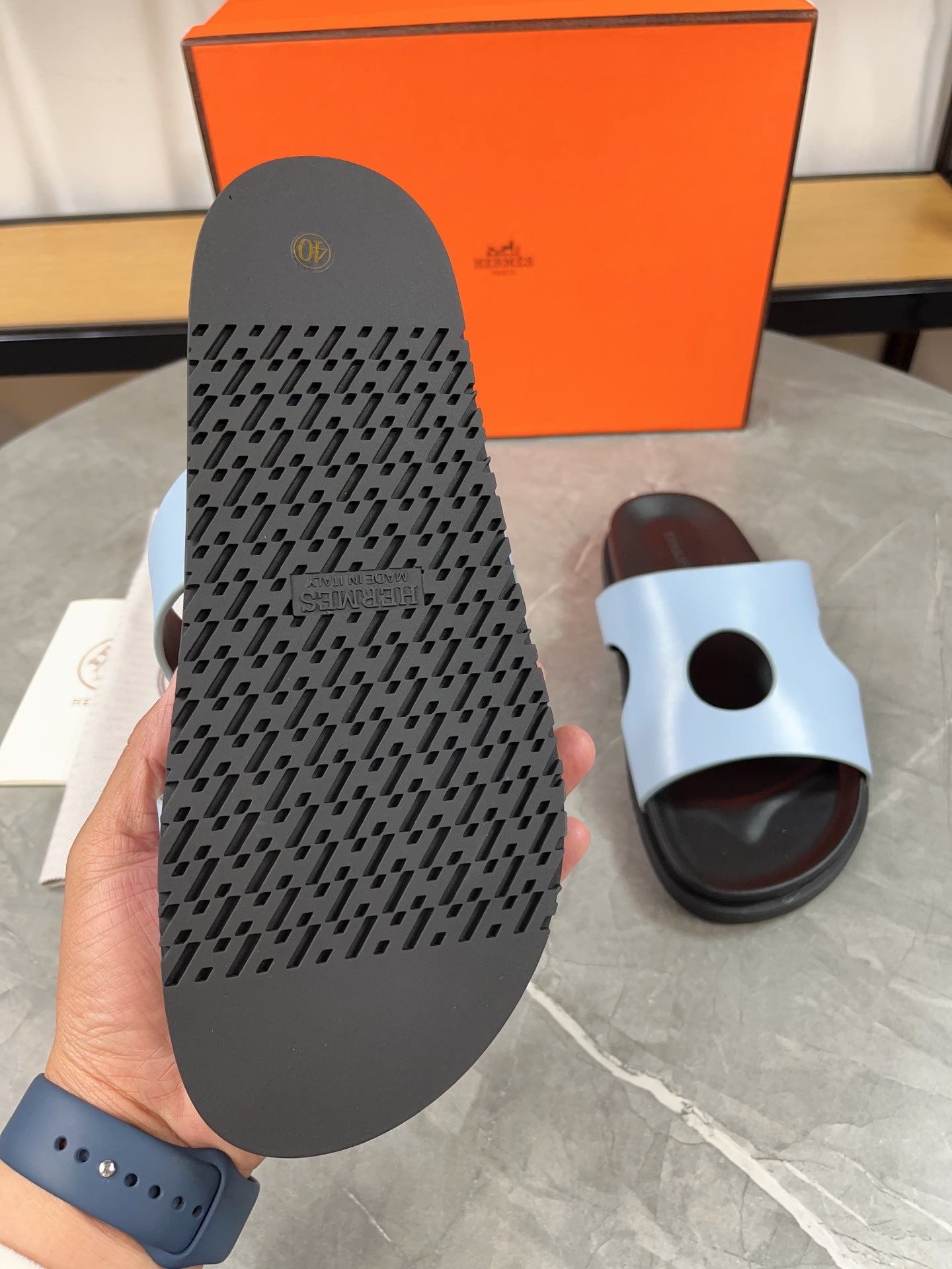 HM Men's Edith Slide Blue Sheepskin 567375