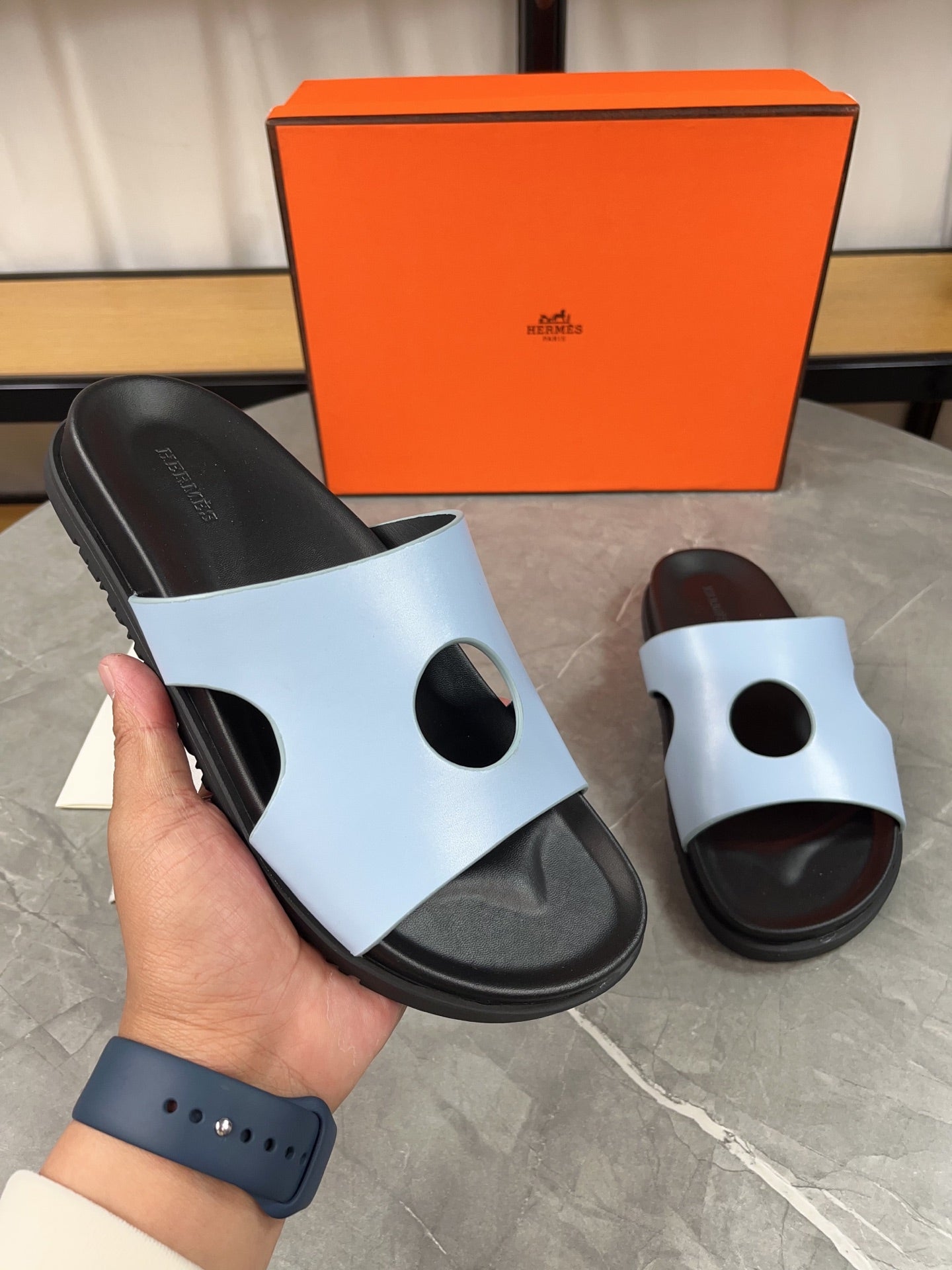 HM Men's Edith Slide Blue Sheepskin 567375