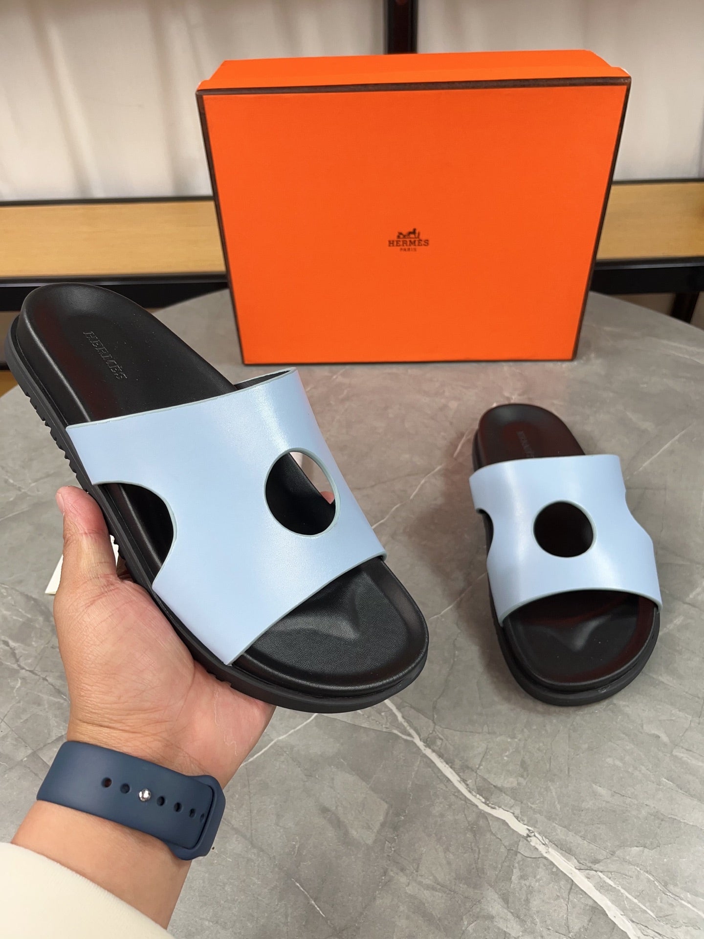 HM Men's Edith Slide Blue Sheepskin 567375