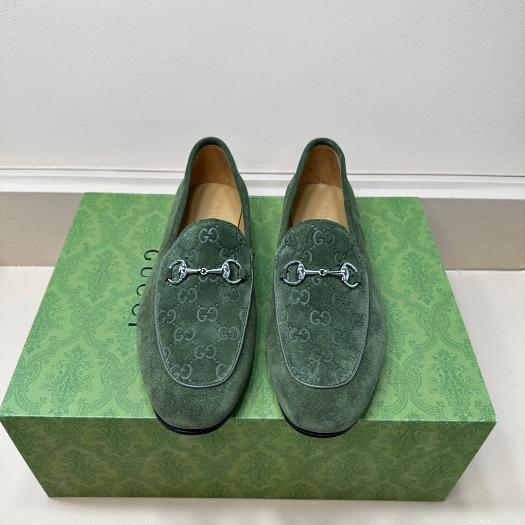 GG Men's Horsebit Loafer Green Suede 575869