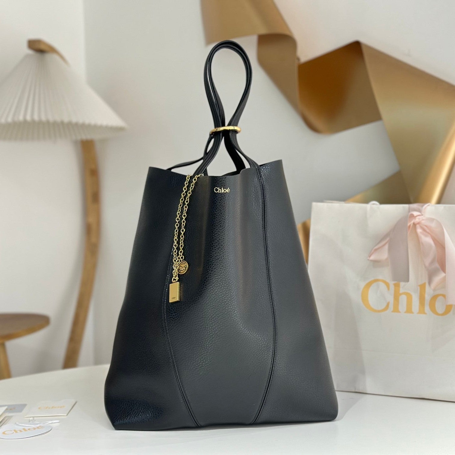 Chloe Spin Large Bag Black Calfskin