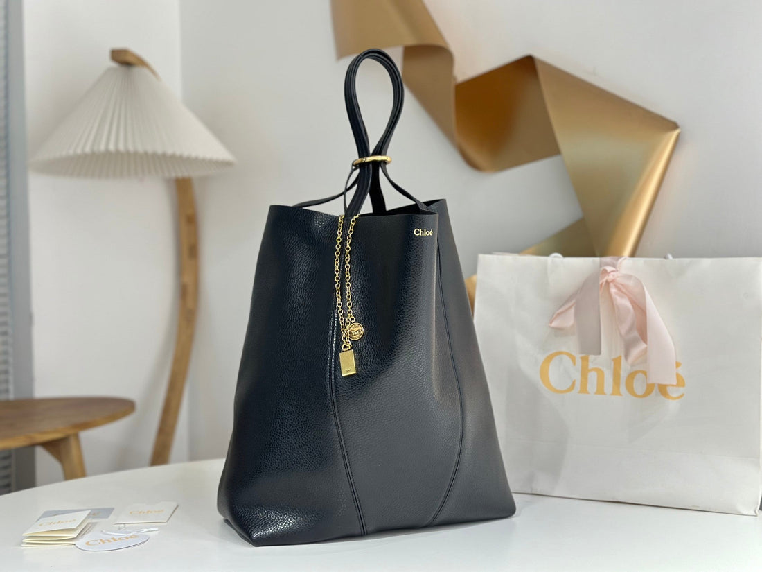 Chloe Spin Large Bag Black Calfskin