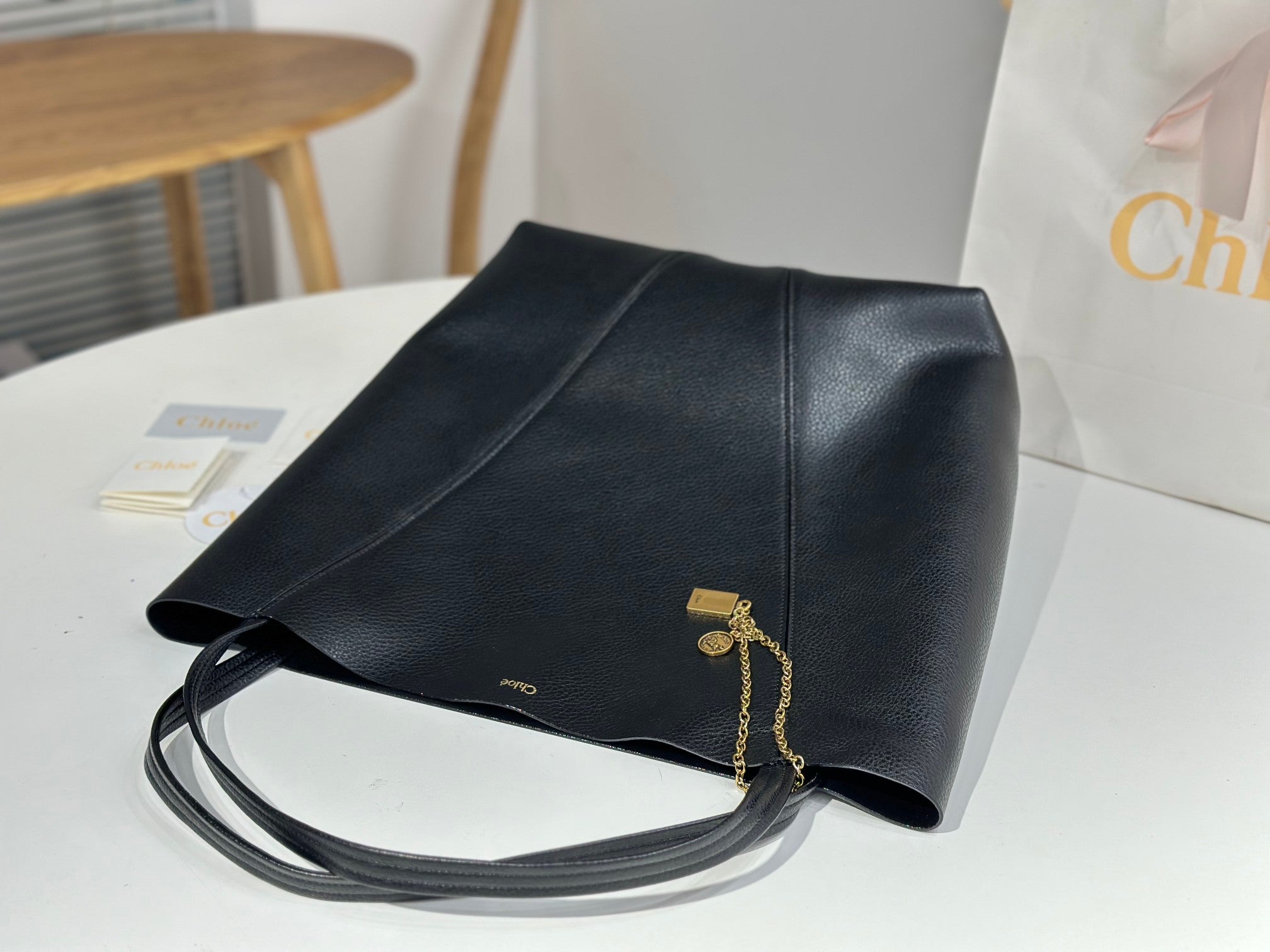 Chloe Spin Large Bag Black Calfskin