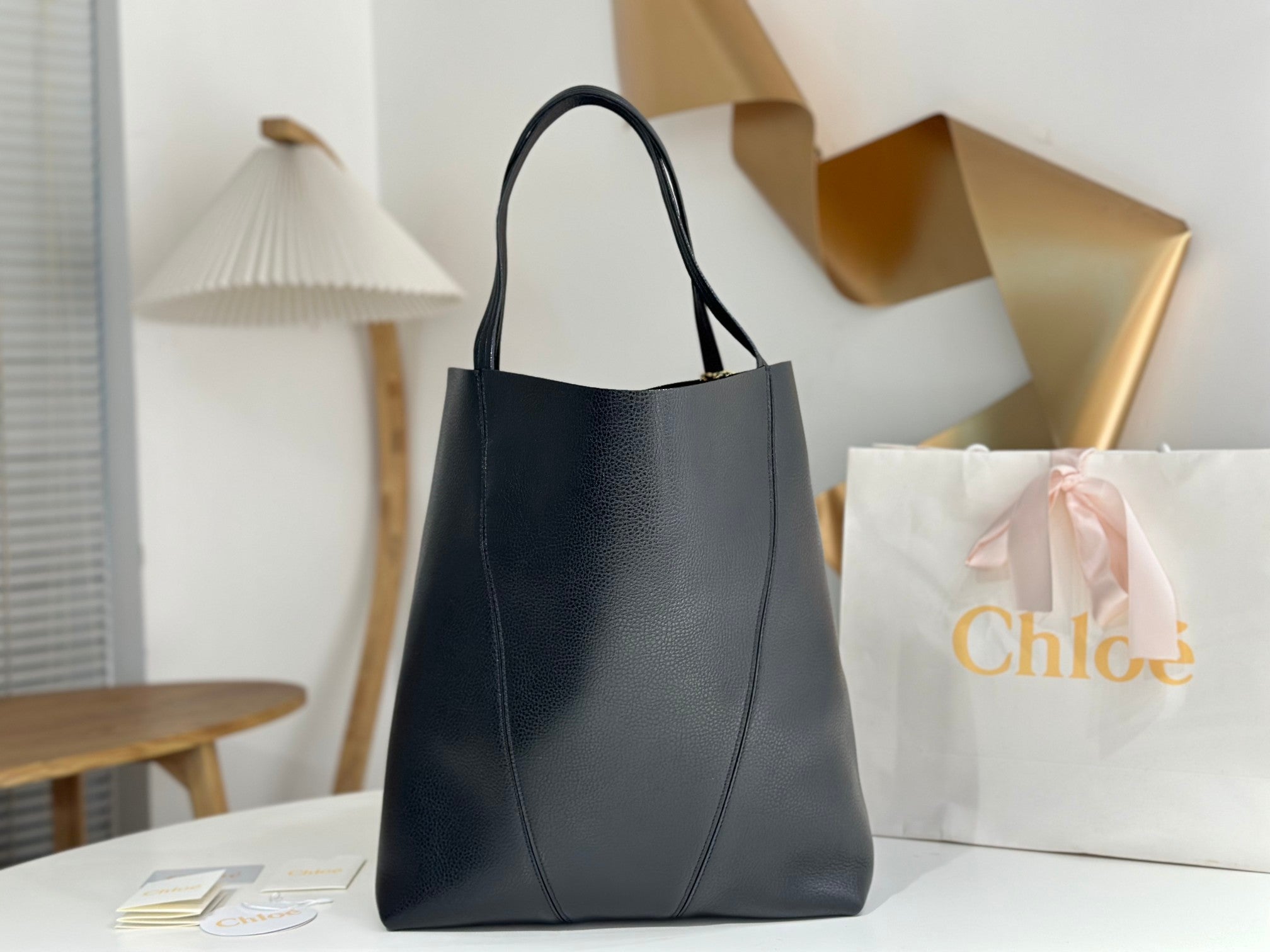 Chloe Spin Large Bag Black Calfskin