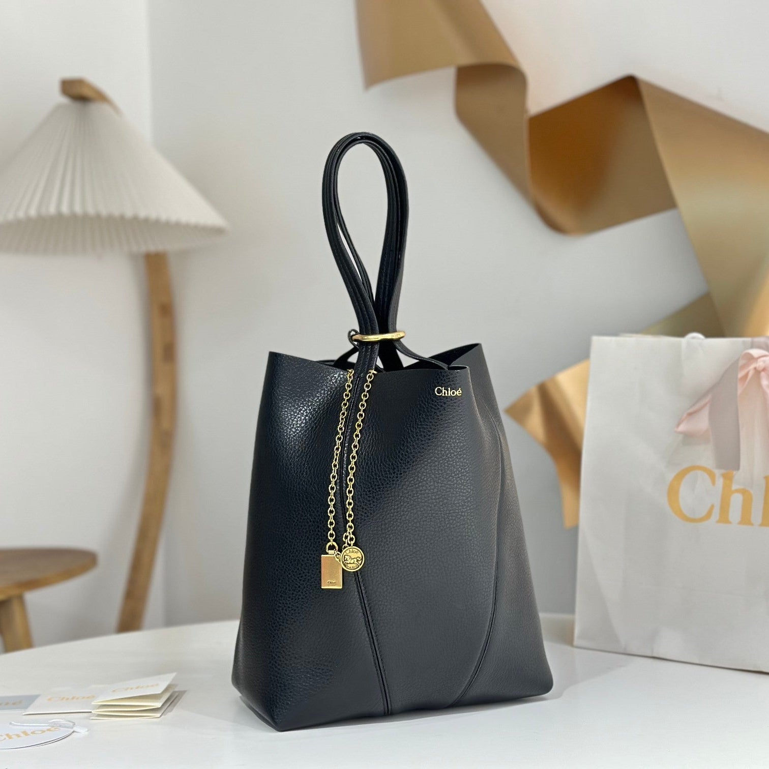 Chloe Spin Medium Bag Black Calfskin