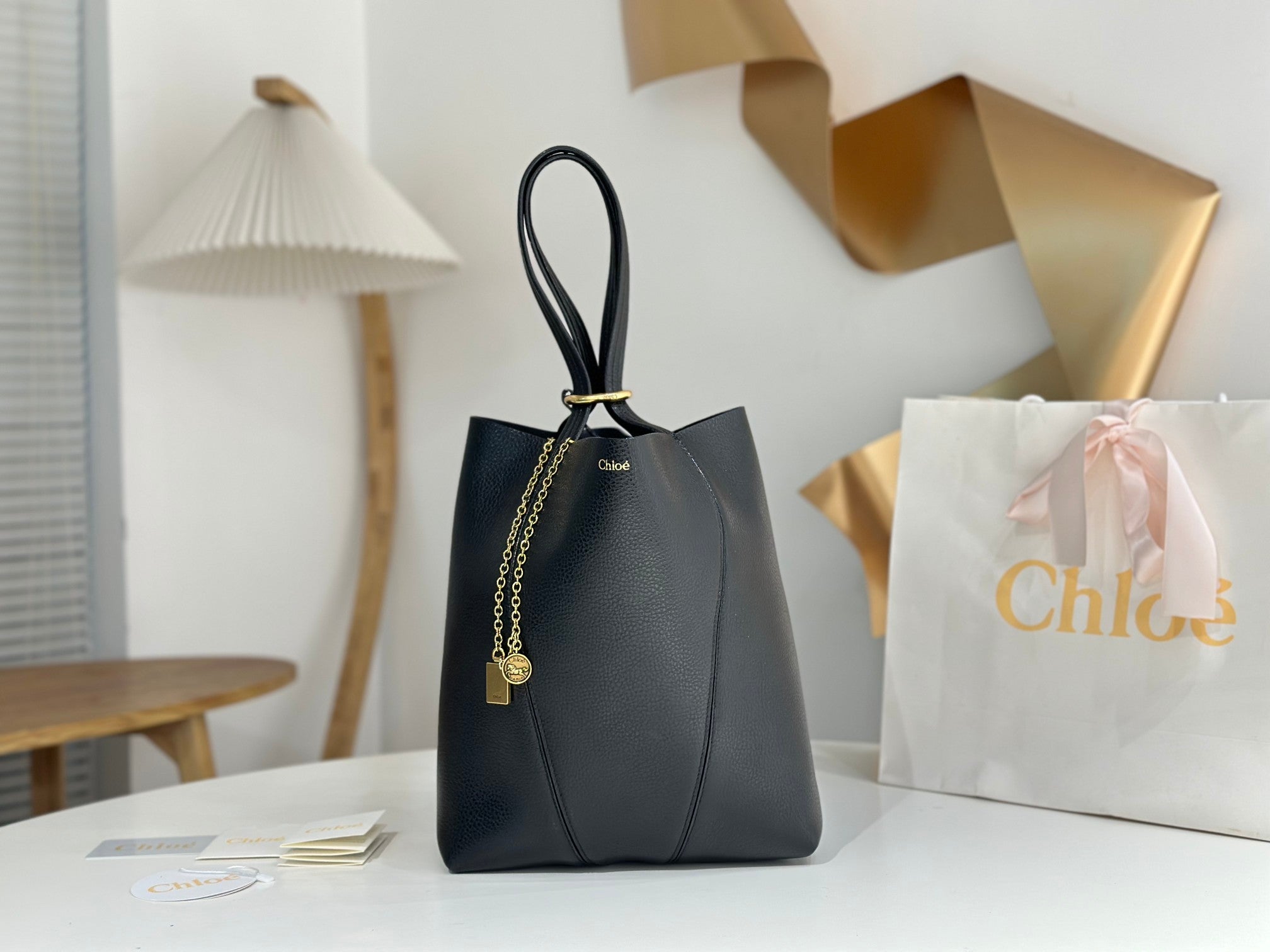 Chloe Spin Medium Bag Black Calfskin