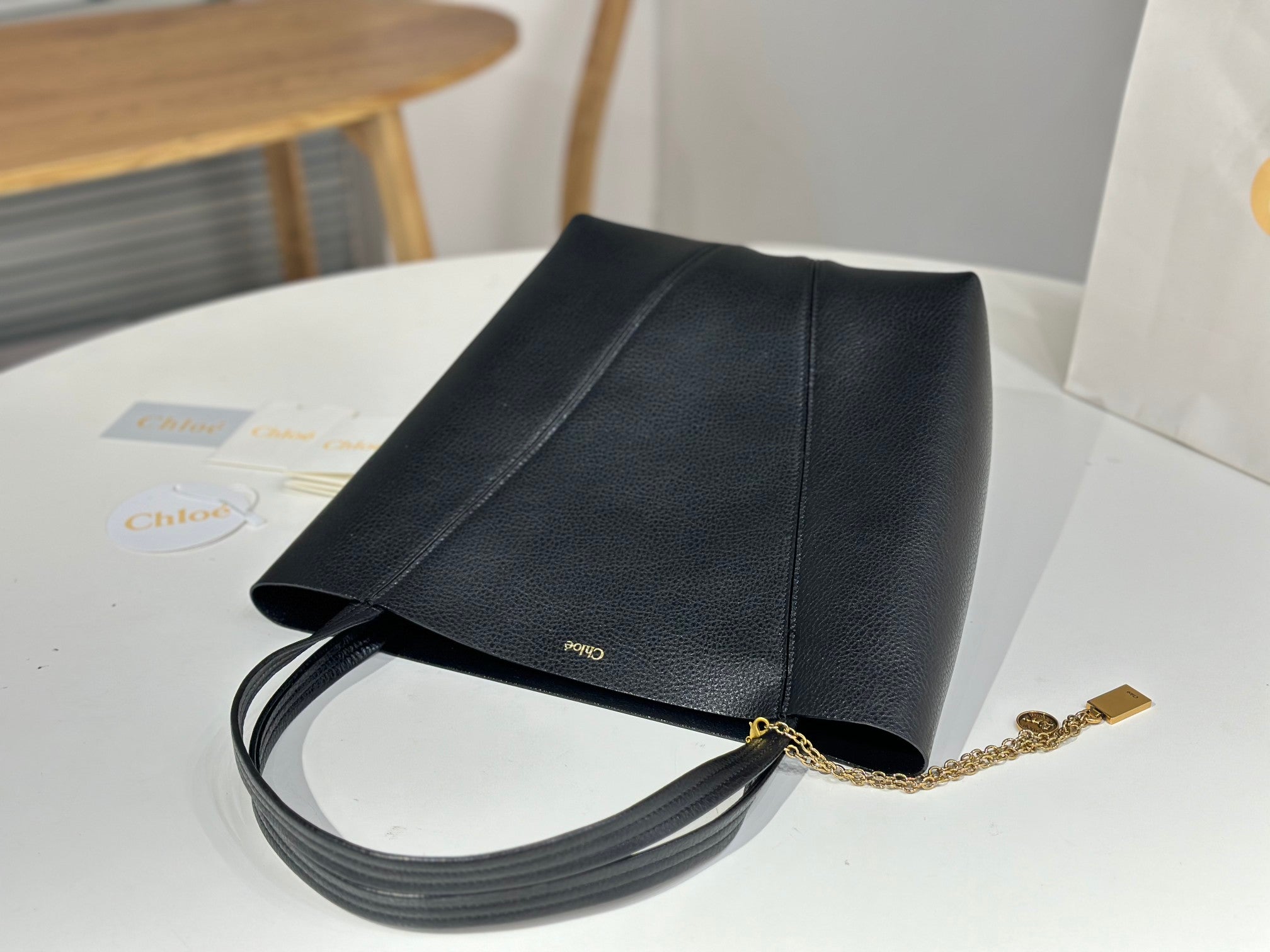 Chloe Spin Medium Bag Black Calfskin