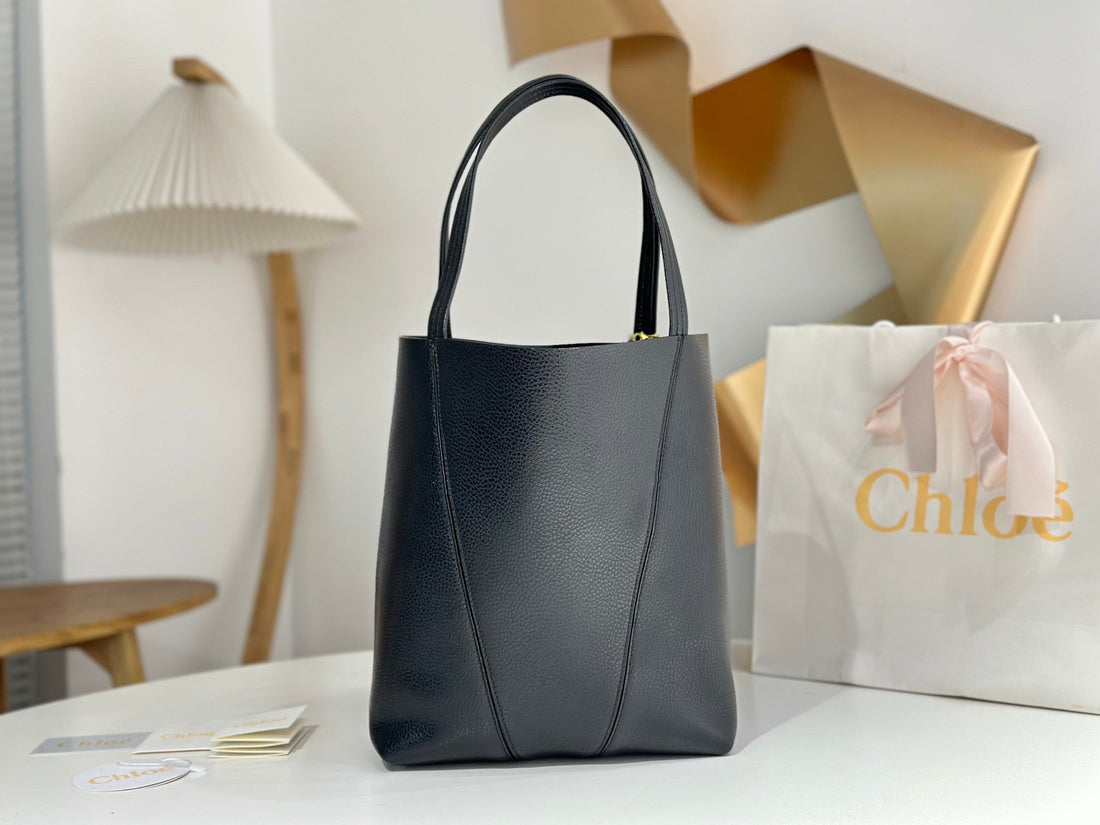 Chloe Spin Medium Bag Black Calfskin
