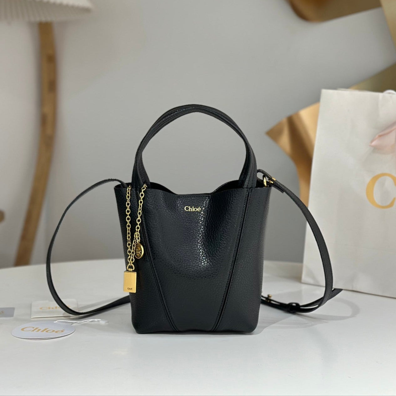 Chloe Spin Small Bag Black Calfskin