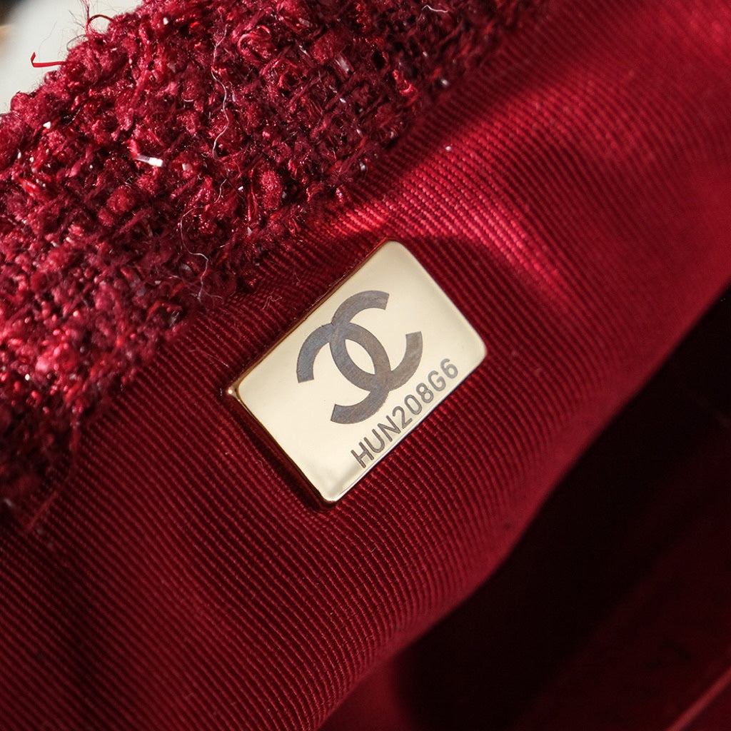 CC 24N Flap Bag 20cm Red Beige Tweed Sherling