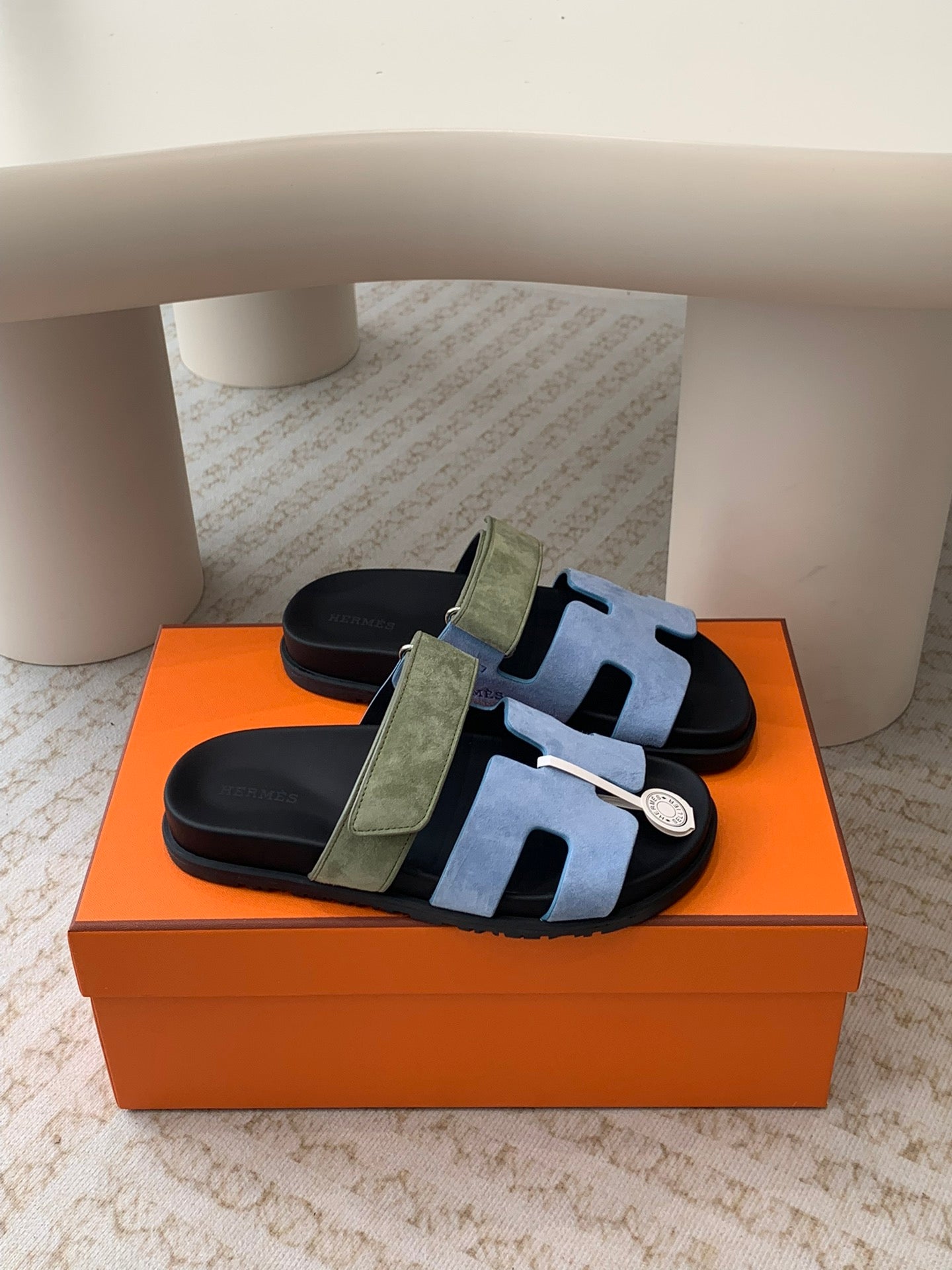 chypre sandal olive turquoise blue suede black calfskin