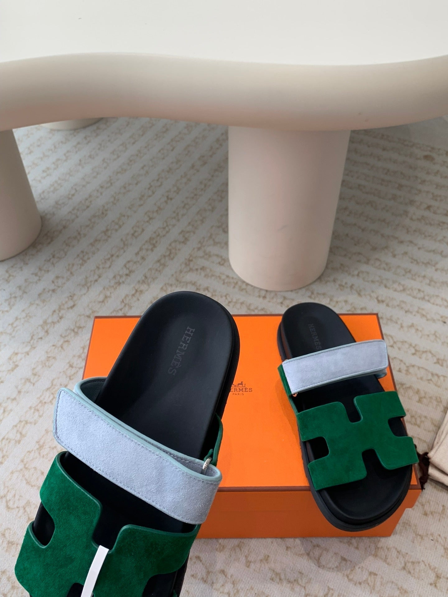 chypre sandal dark green cloud blue suede black calfskin