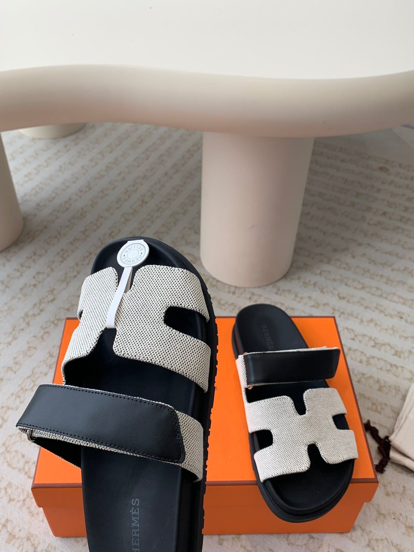 chypre sandal white canvas black calfskin