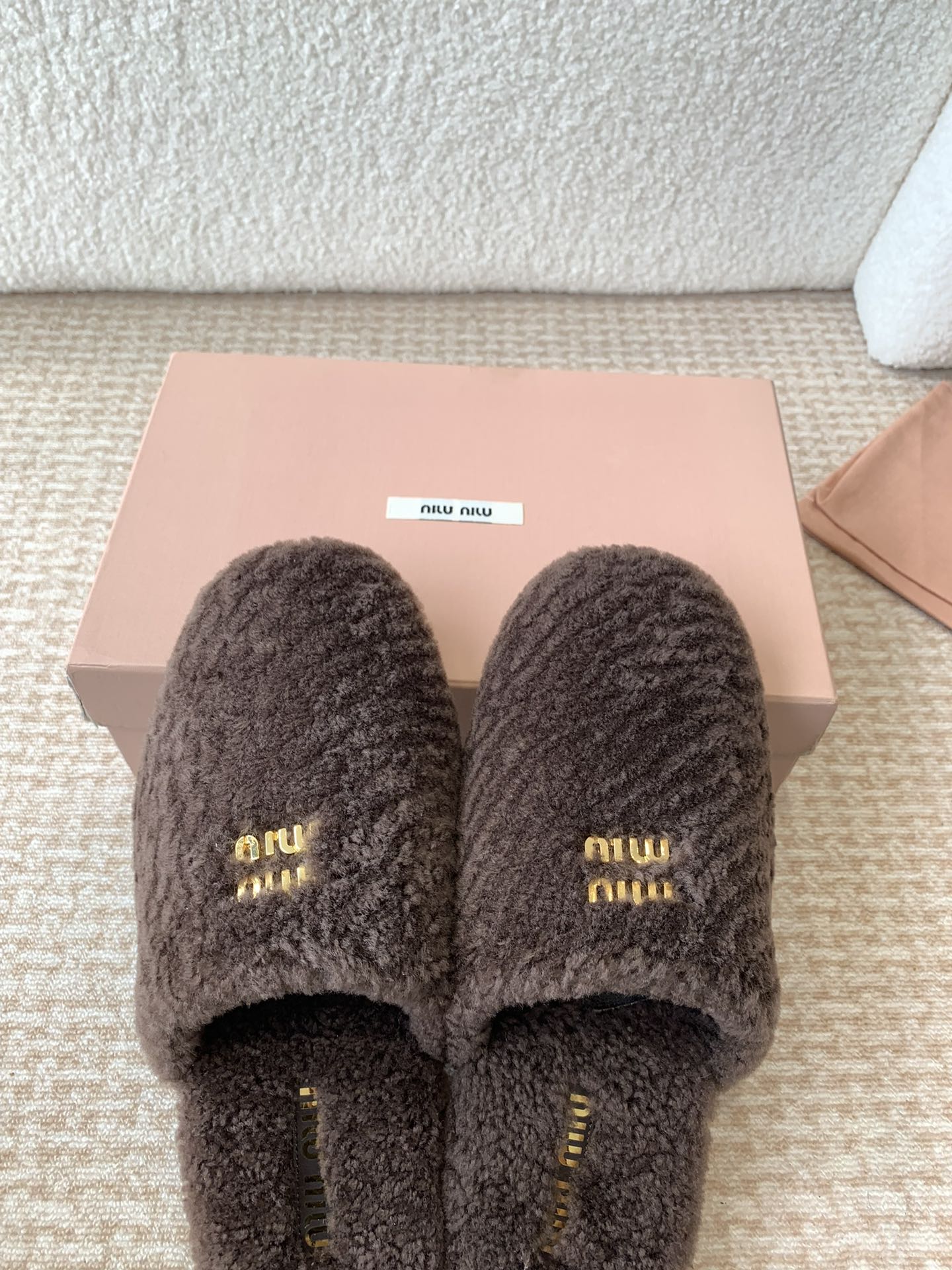 Miu Slippers Brown Earth Wool