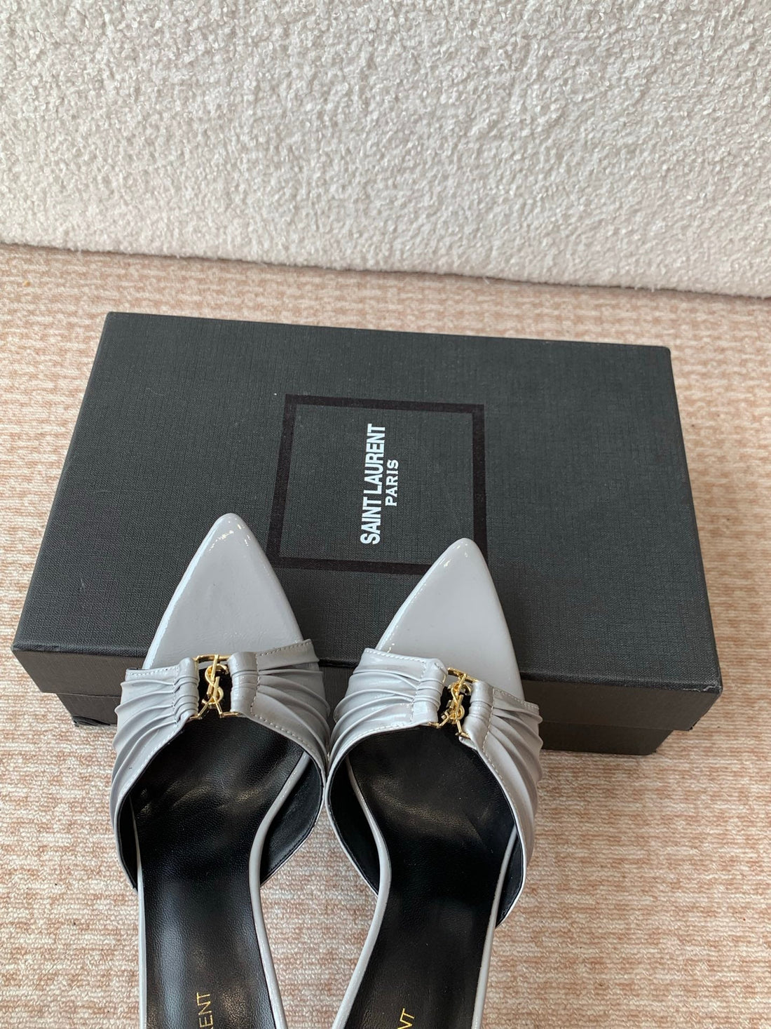 SL Babylone Sandal Heeled 10cm Grey Patent Calfskin