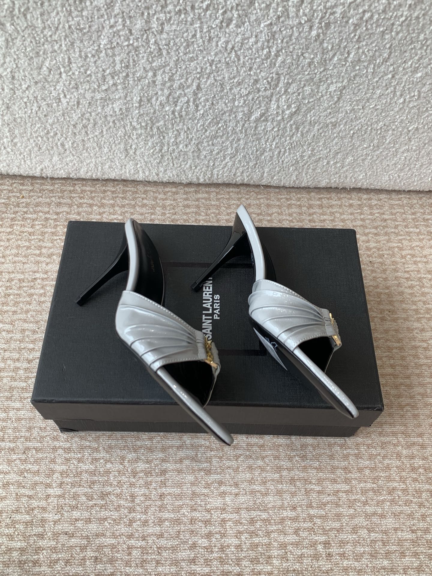 SL Babylone Sandal Heeled 10cm Grey Patent Calfskin