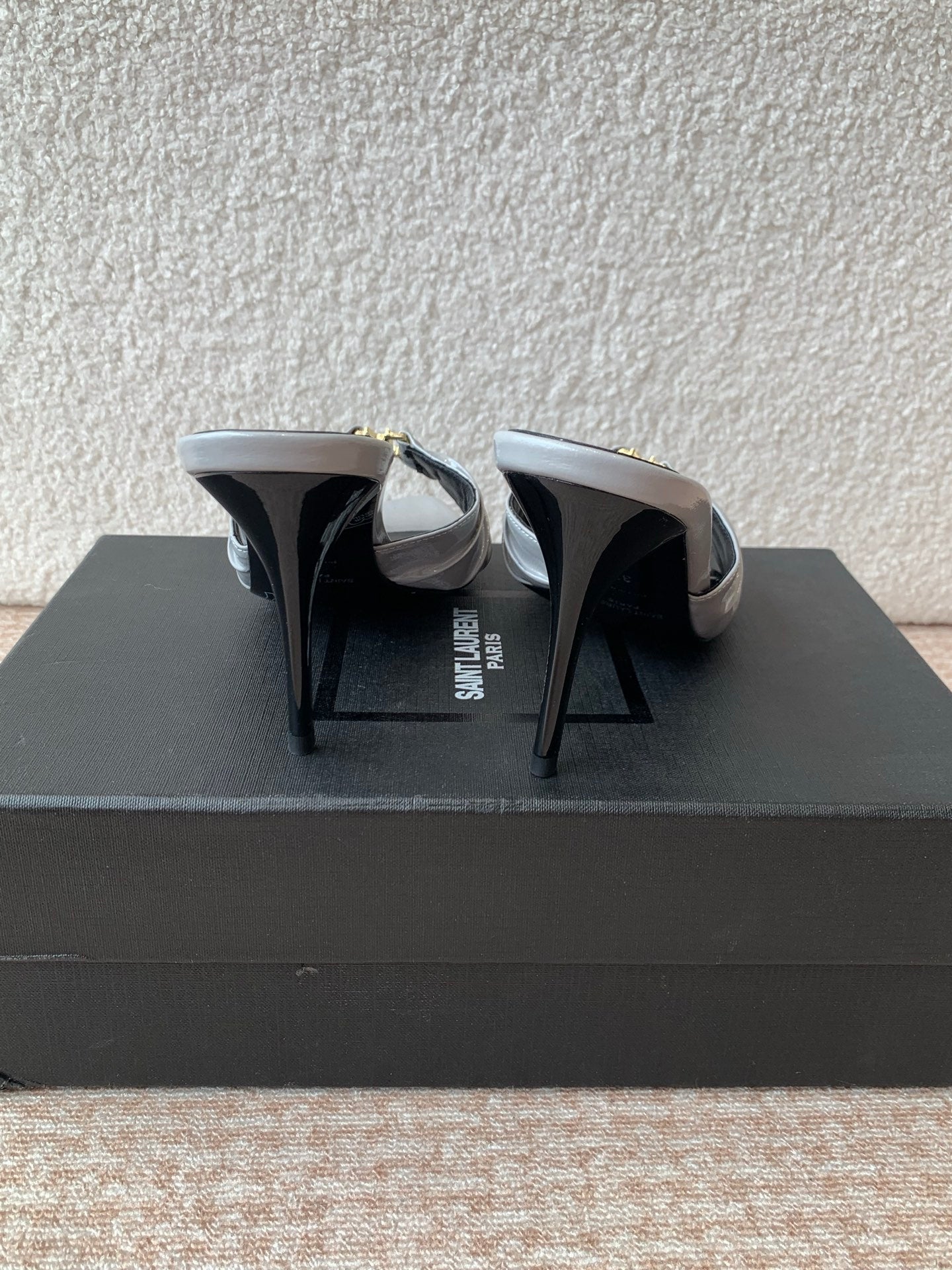 SL Babylone Sandal Heeled 10cm Grey Patent Calfskin