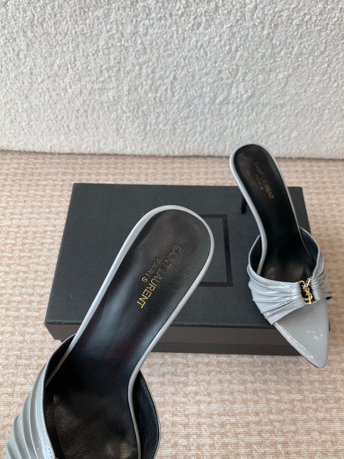 SL Babylone Sandal Heeled 10cm Grey Patent Calfskin