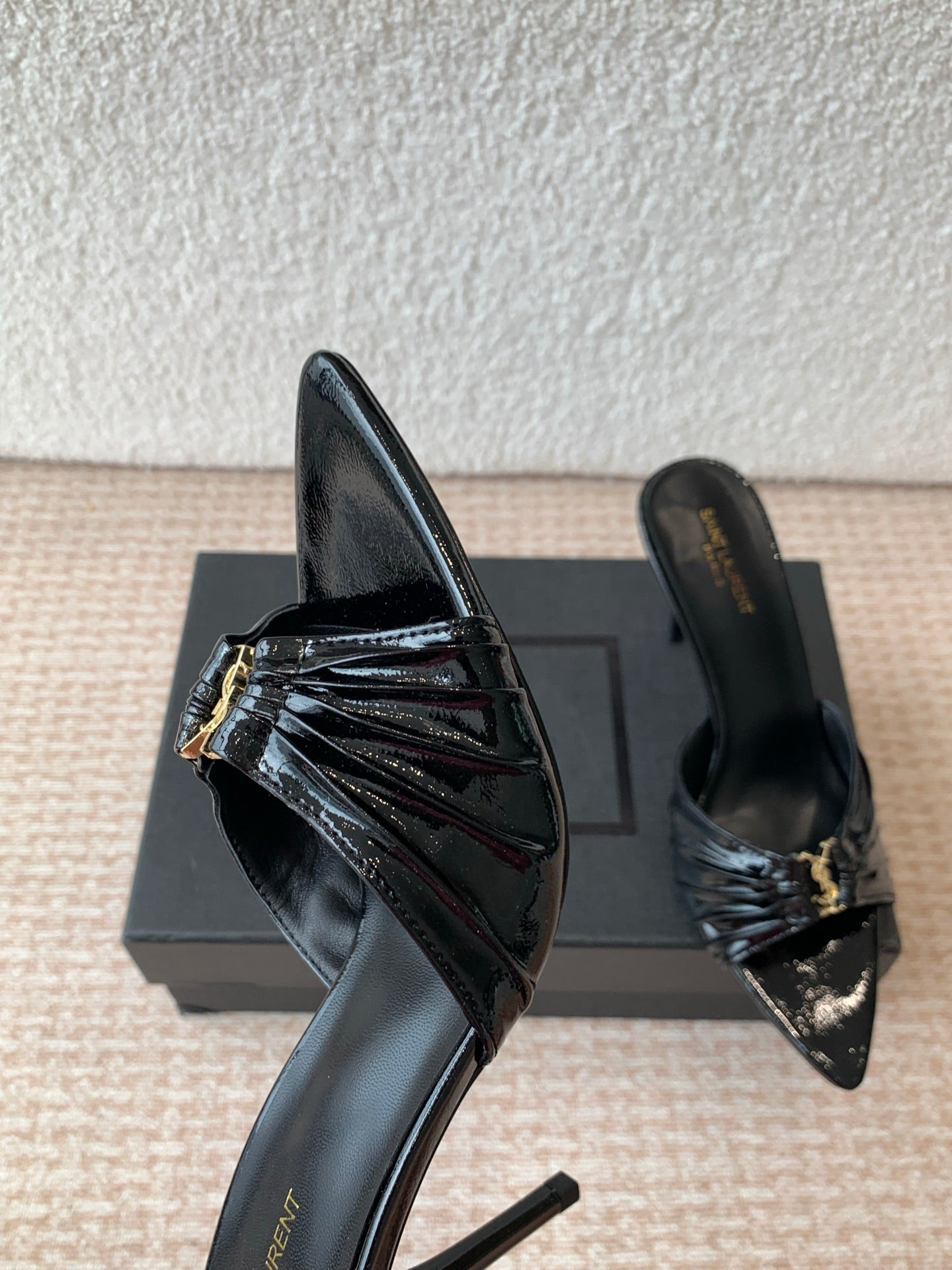 SL Babylone Sandal Heeled 10cm Black Patent Calfskin