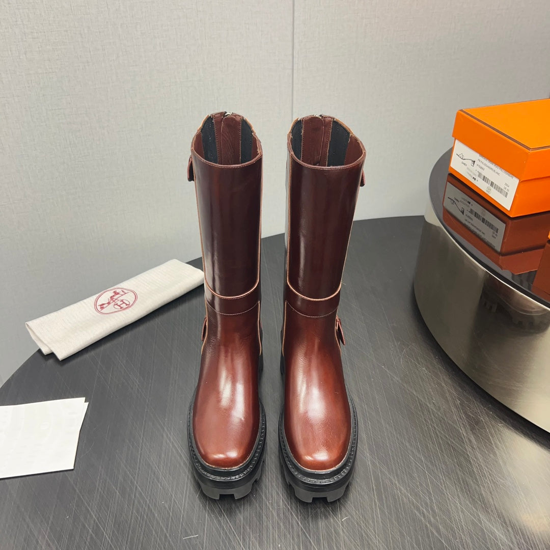 HM Jaimy High Boot 30mm In Red Brown Cowhide  952469