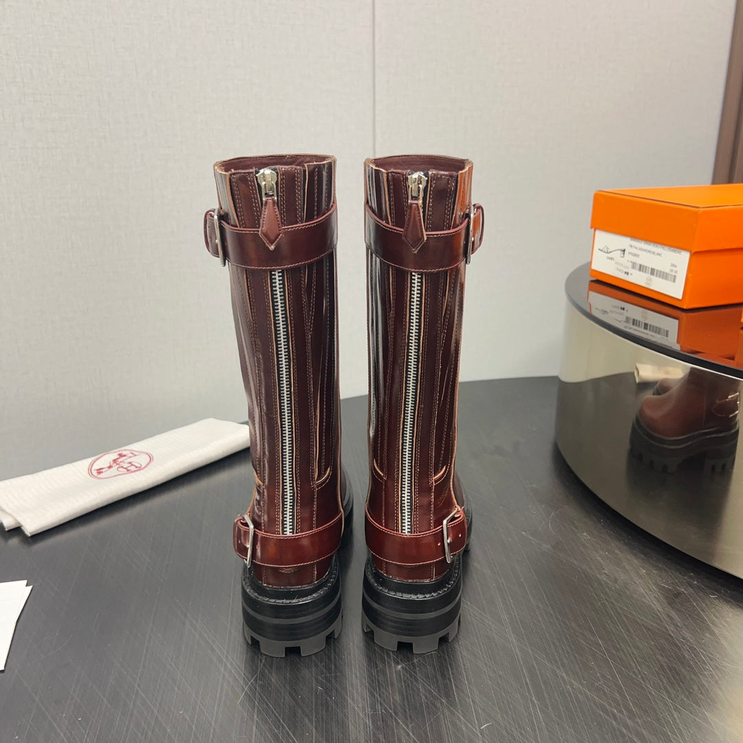 HM Jaimy High Boot 30mm In Red Brown Cowhide  952469