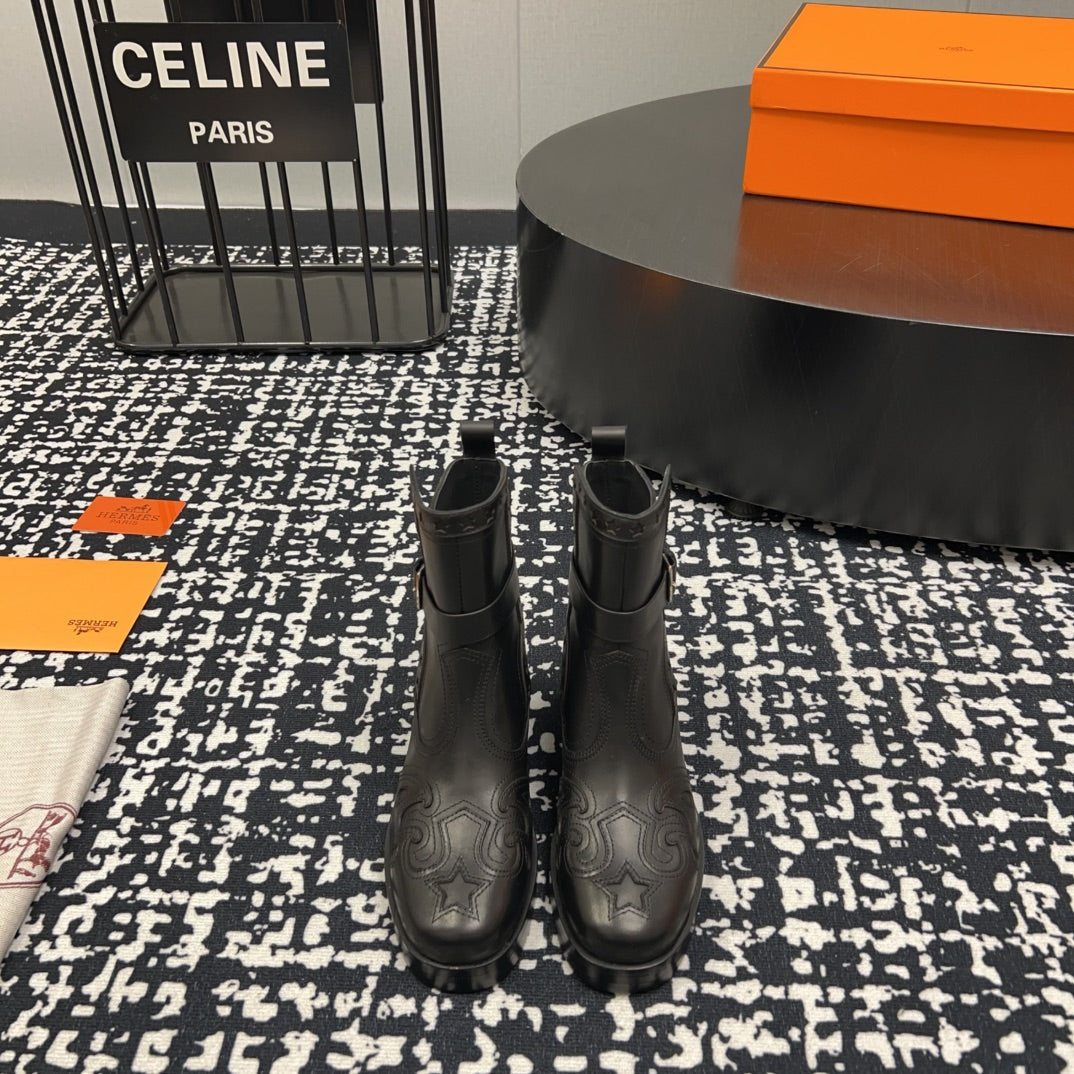 HM Ankle Boot 50mm Black With Printed Pattern Cowhide  952367