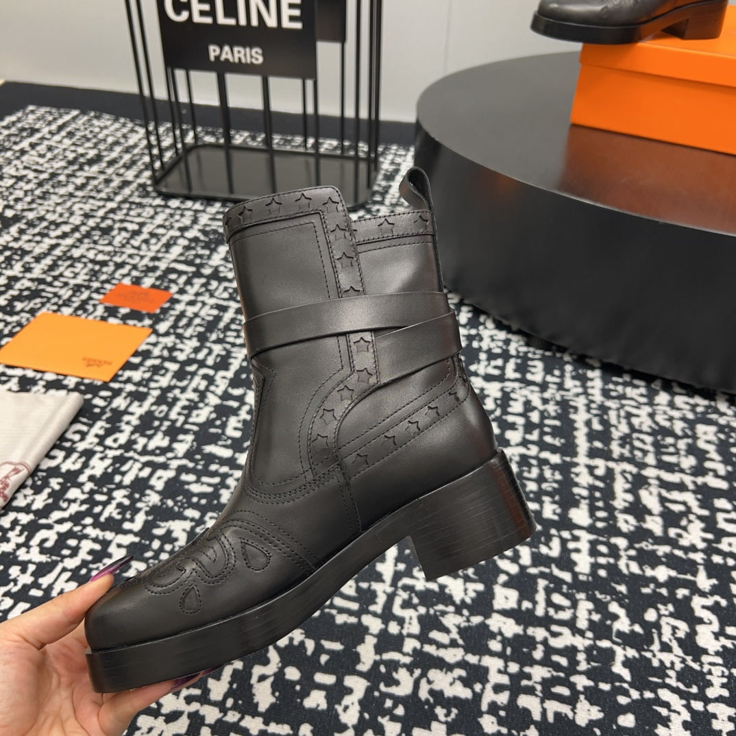 HM Ankle Boot 50mm Black With Printed Pattern Cowhide  952367