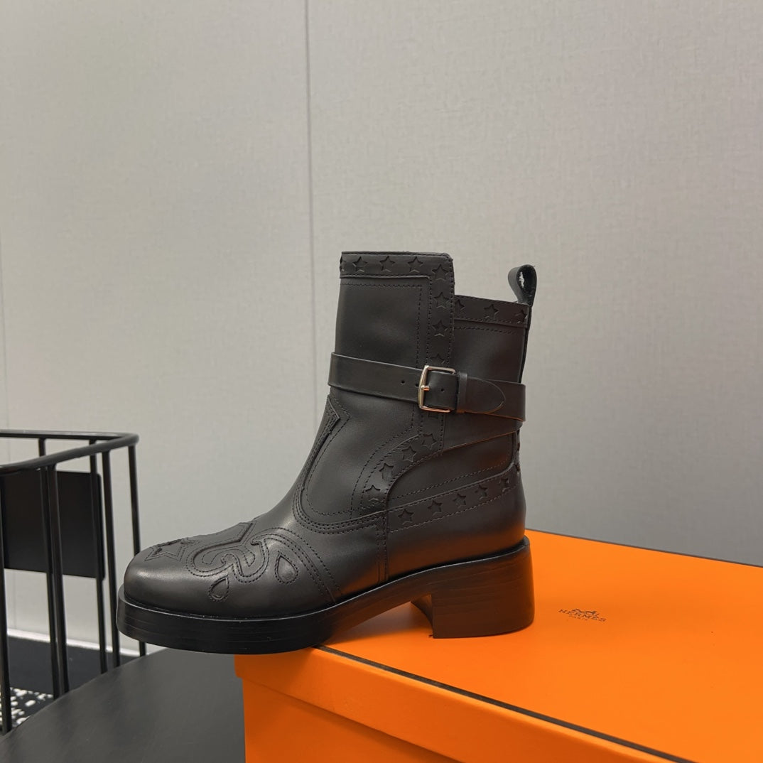 HM Ankle Boot 50mm Black With Printed Pattern Cowhide  952367