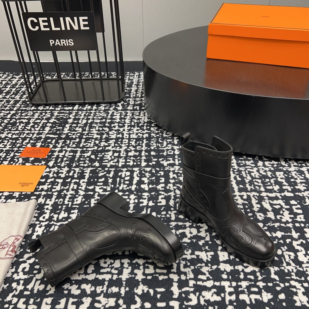 HM Ankle Boot 50mm Black With Printed Pattern Cowhide  952367