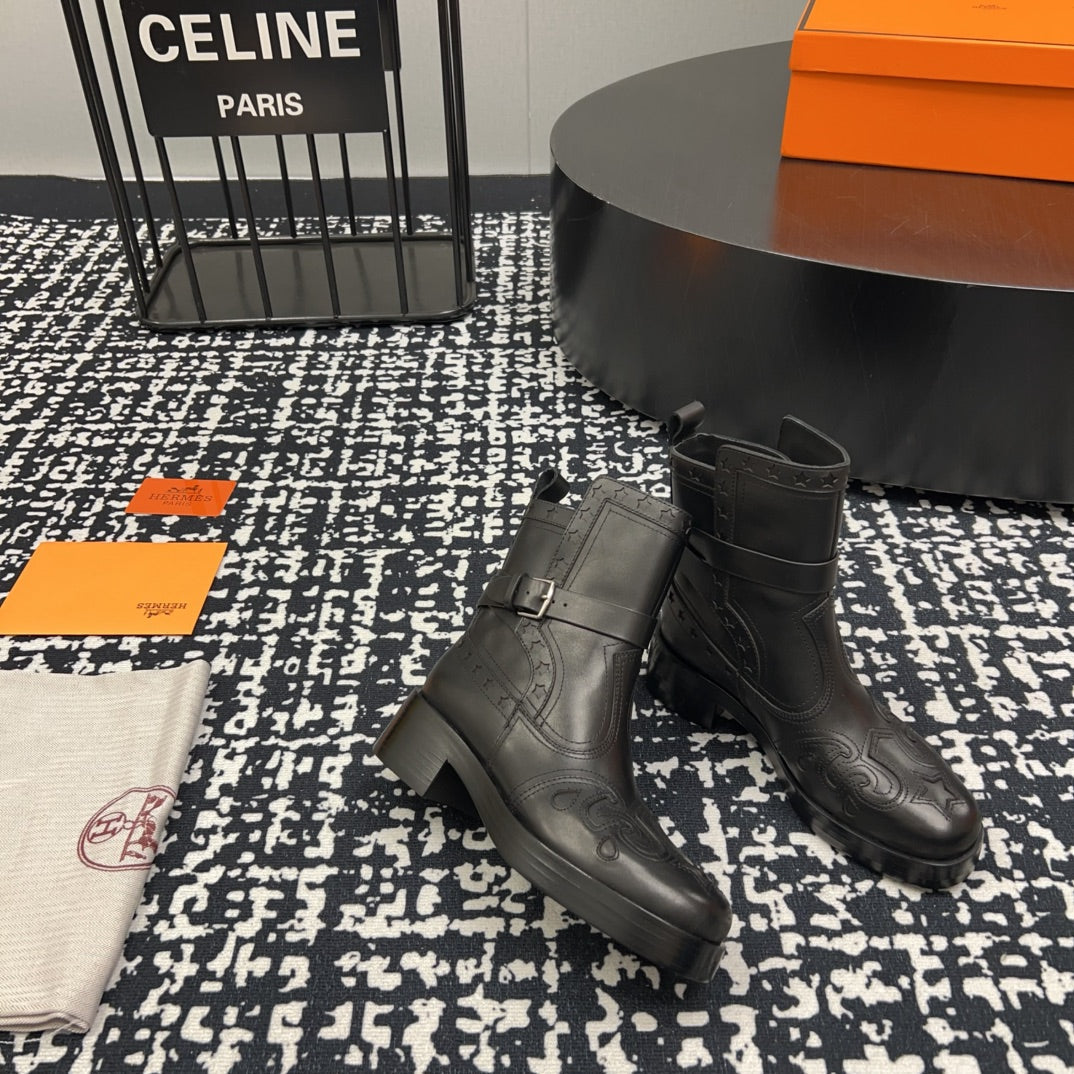 HM Ankle Boot 50mm Black With Printed Pattern Cowhide  952367