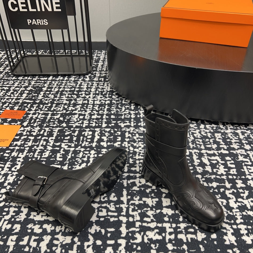 HM Ankle Boot 50mm Black With Printed Pattern Cowhide  952367