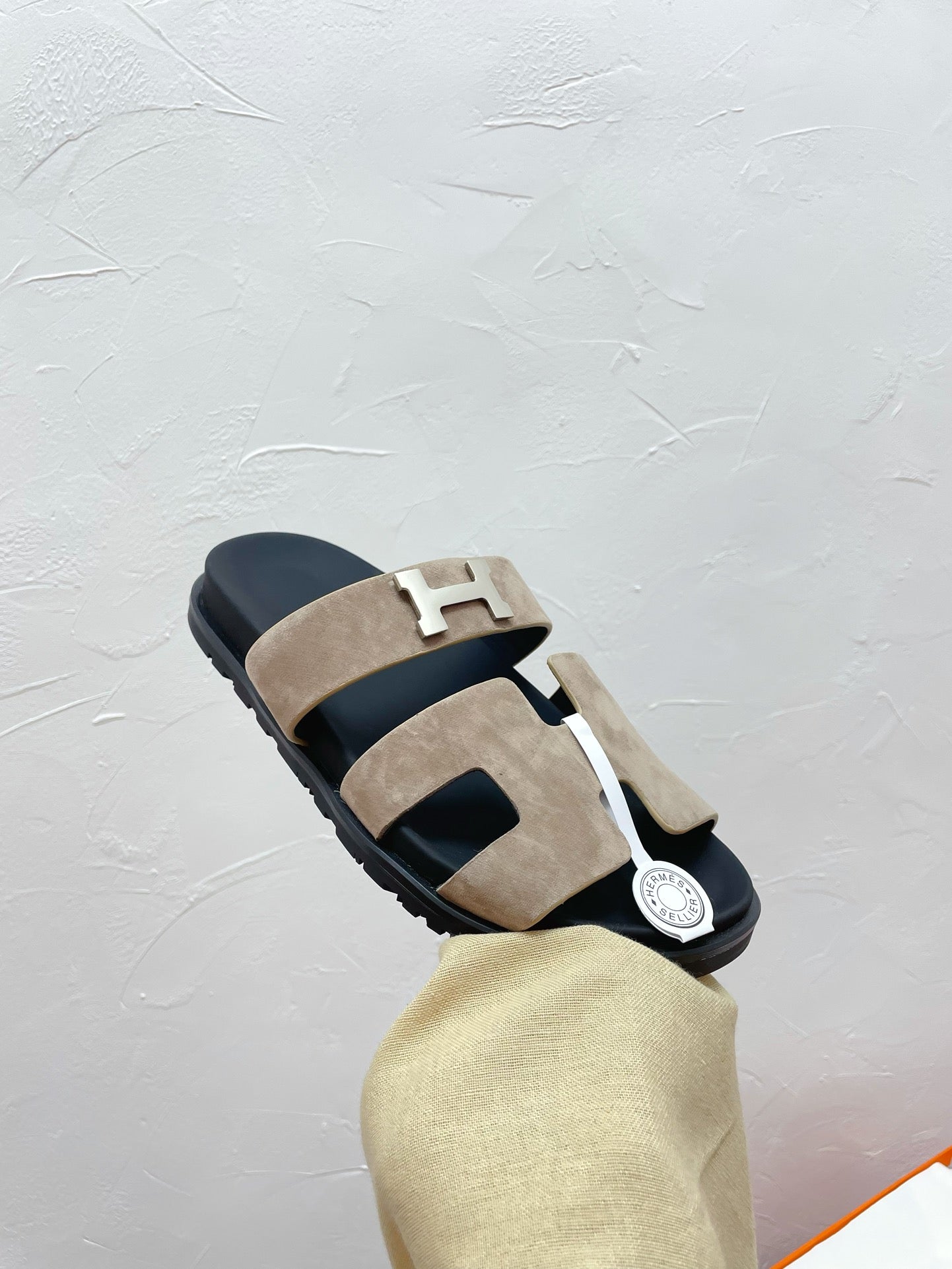 CHYPRE SANDAL LIGHT GRAY SUEDE WITH H BUCKLE