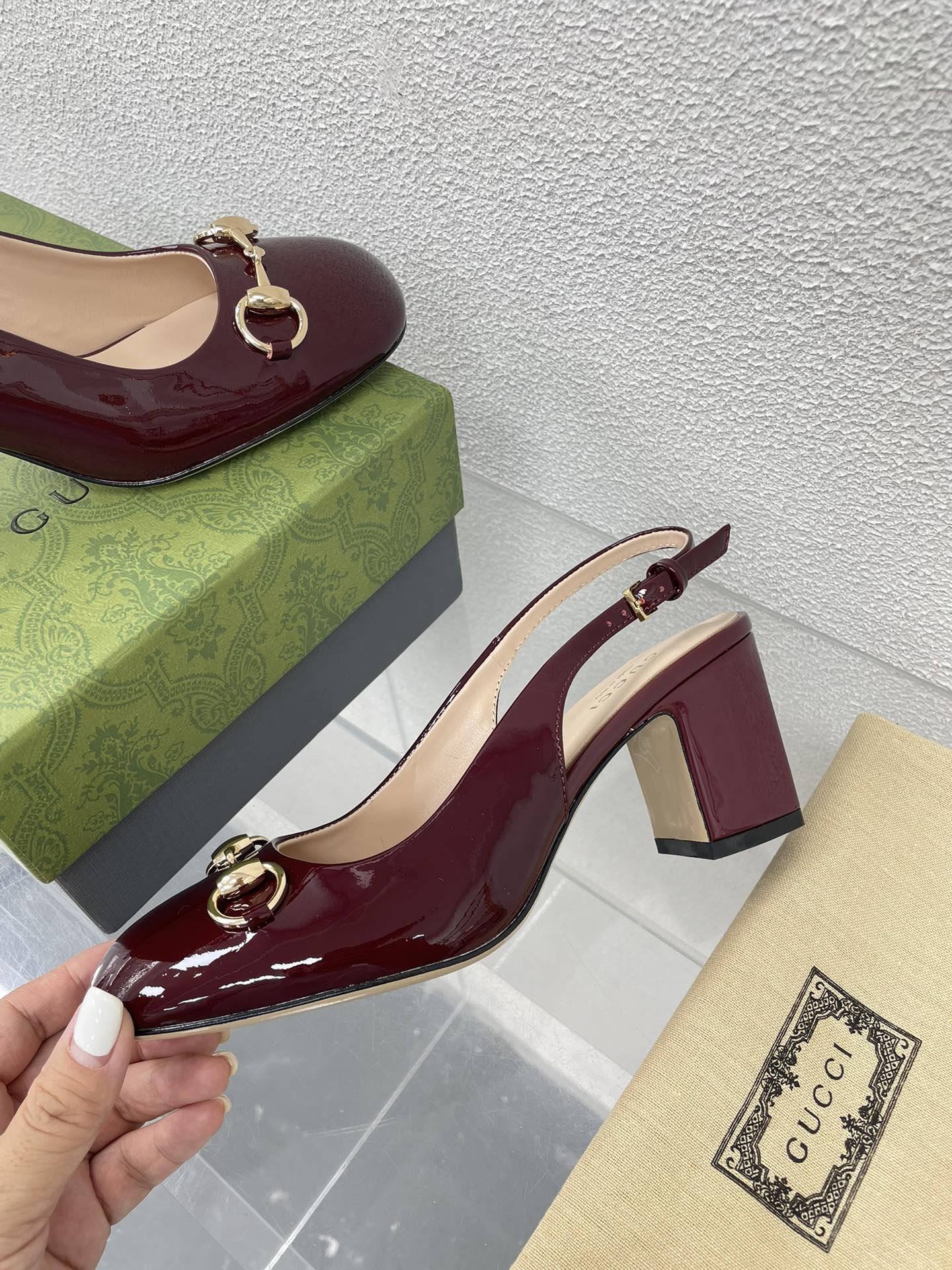 GG WOMEN'S HORSEBIT SLINGBACK 75MM IN WINE RED CALFSKIN